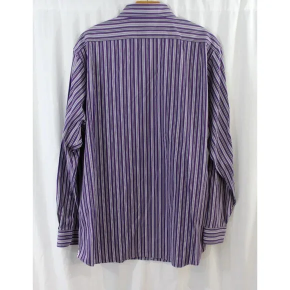 Cremieux Mens Purple Striped Long Sleeve Cotton Button Down Shirt L - Picture 5 of 6